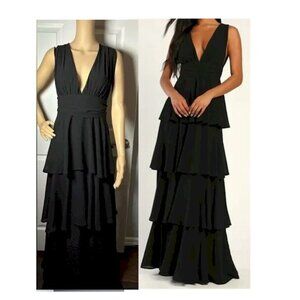 Lulu's Black Tiered V-Neck Maxi Dress